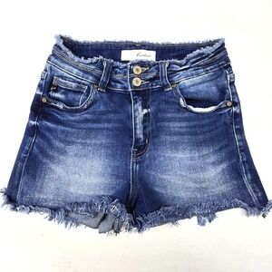 KanCan‎ High Rise Distressed Denim Shorts Medium Wash Frayed Hem Size M Country